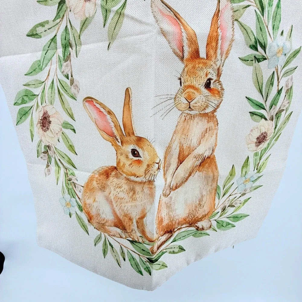 Easter Bunny Pillow‎ Cover Floral Wreath Spring Holiday Home Decor Throw 19X19